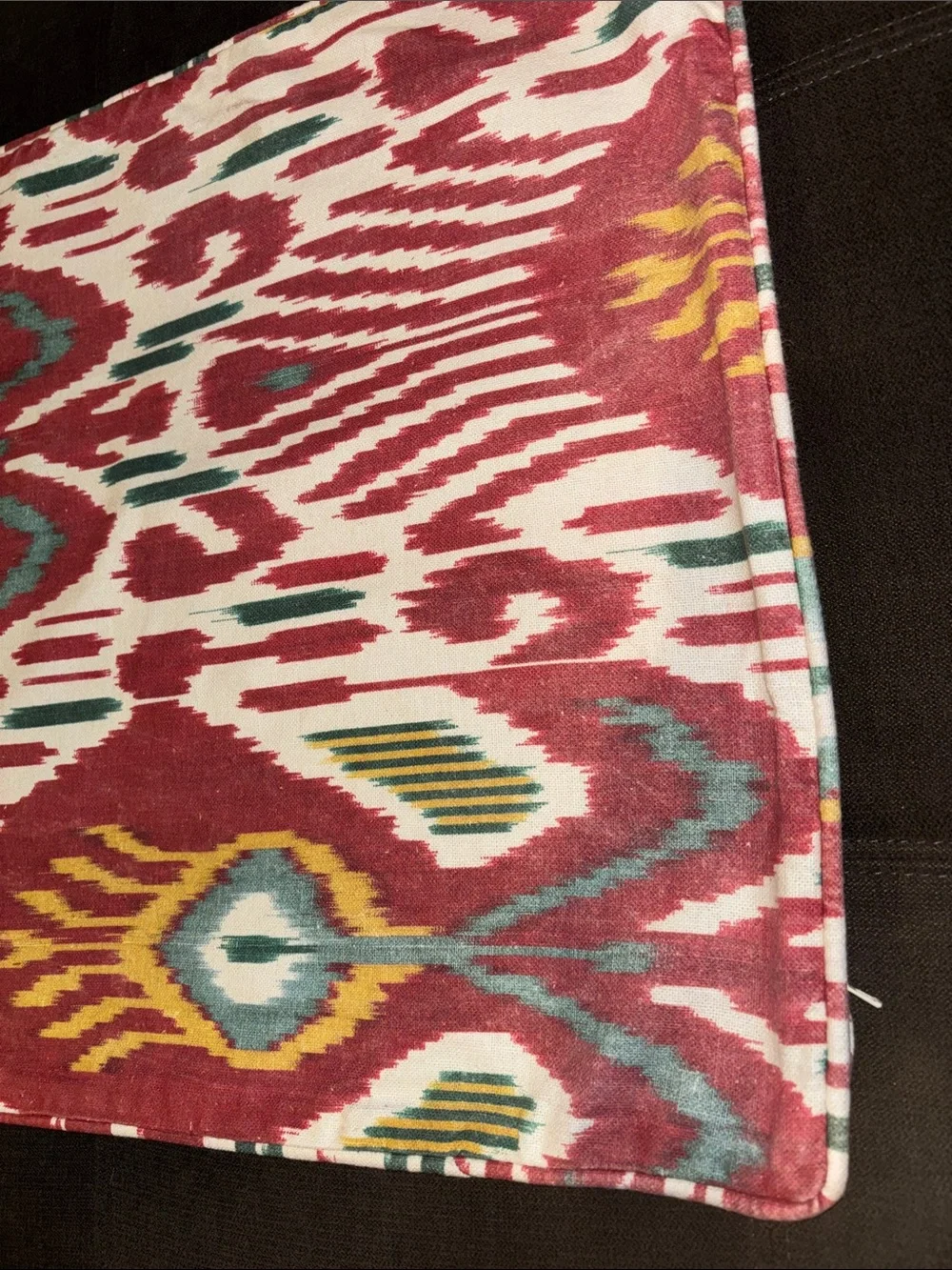 Pottery Barn Red Ikat Accent Pillow Cover with Teal and Mustard Accents